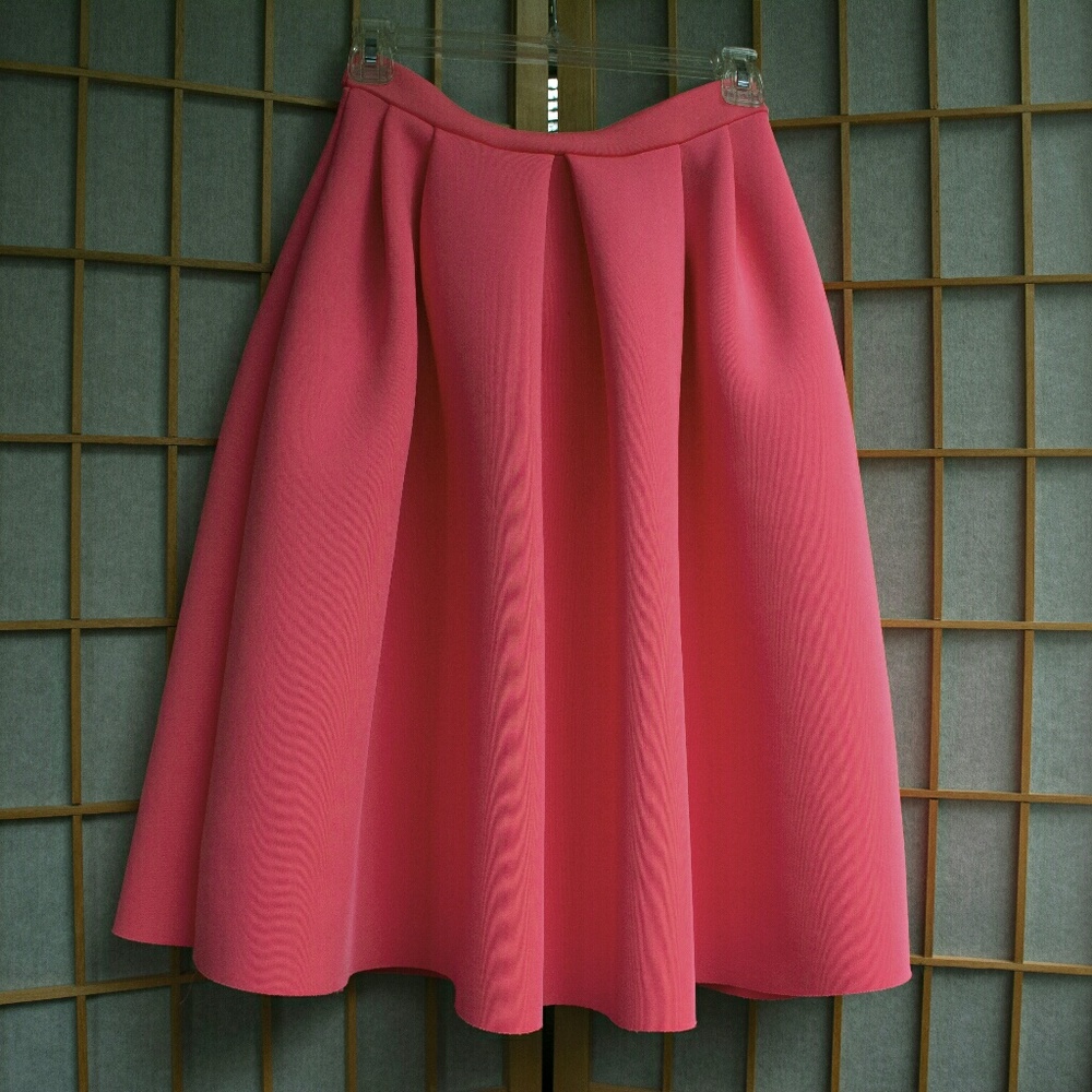 Hot Pink Pleated Midi Skirt